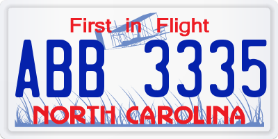 NC license plate ABB3335