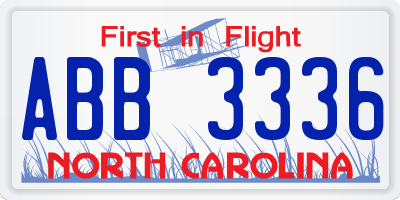 NC license plate ABB3336