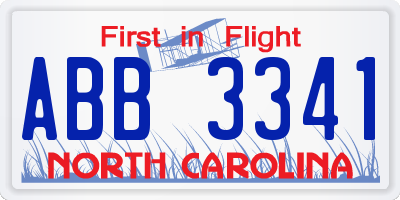 NC license plate ABB3341
