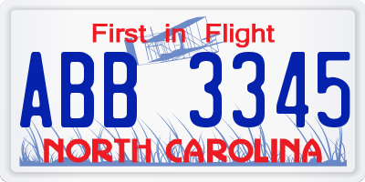 NC license plate ABB3345