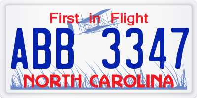 NC license plate ABB3347