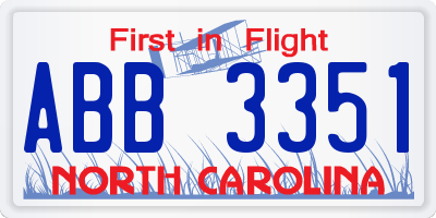 NC license plate ABB3351