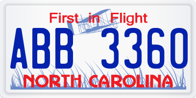 NC license plate ABB3360