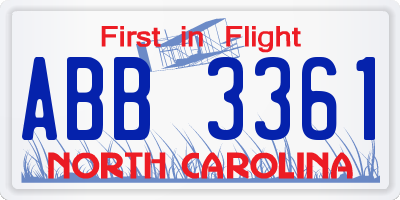 NC license plate ABB3361