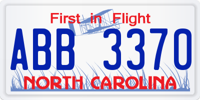 NC license plate ABB3370