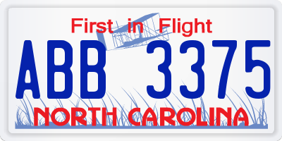 NC license plate ABB3375