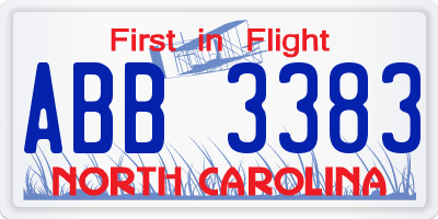 NC license plate ABB3383