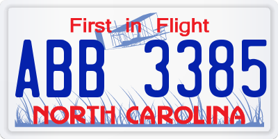NC license plate ABB3385
