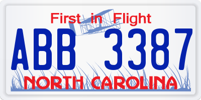 NC license plate ABB3387