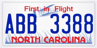 NC license plate ABB3388