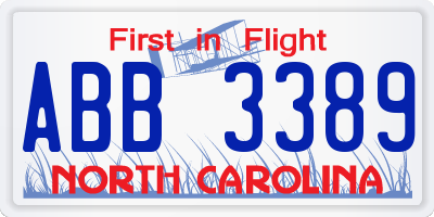 NC license plate ABB3389