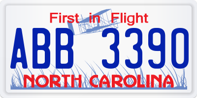 NC license plate ABB3390