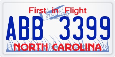 NC license plate ABB3399