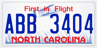 NC license plate ABB3404