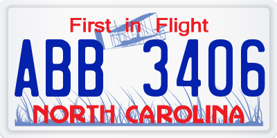 NC license plate ABB3406