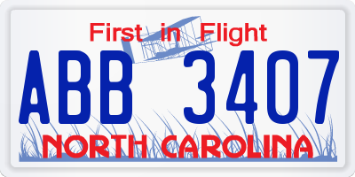 NC license plate ABB3407