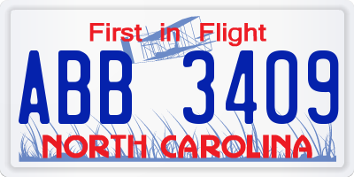 NC license plate ABB3409