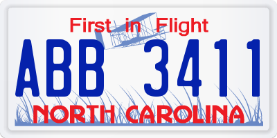 NC license plate ABB3411