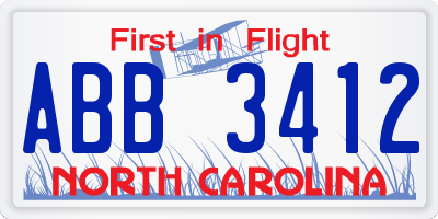 NC license plate ABB3412