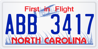 NC license plate ABB3417