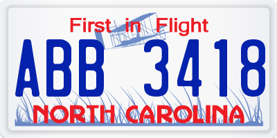NC license plate ABB3418