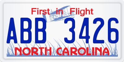 NC license plate ABB3426