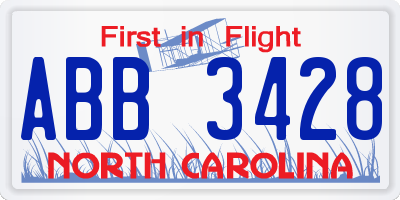 NC license plate ABB3428