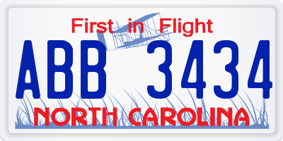 NC license plate ABB3434