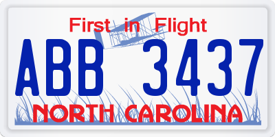 NC license plate ABB3437