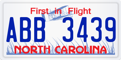 NC license plate ABB3439