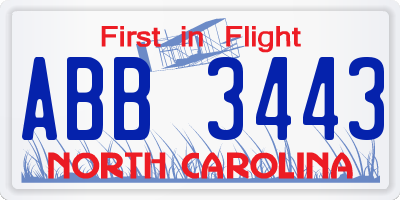 NC license plate ABB3443