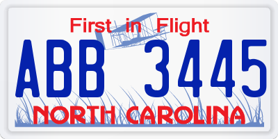 NC license plate ABB3445