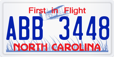 NC license plate ABB3448
