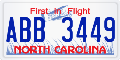 NC license plate ABB3449