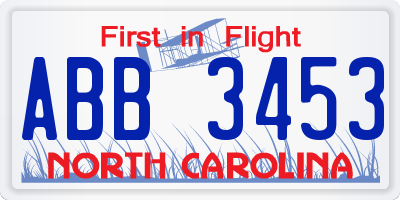 NC license plate ABB3453