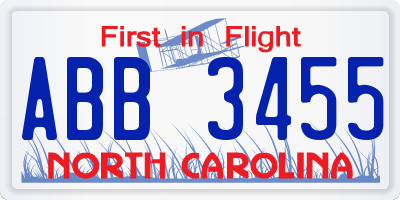 NC license plate ABB3455