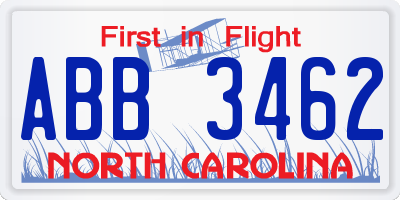NC license plate ABB3462