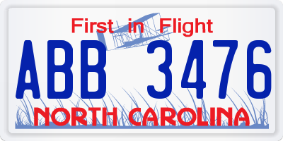 NC license plate ABB3476