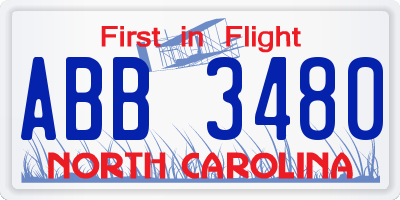 NC license plate ABB3480