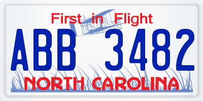 NC license plate ABB3482