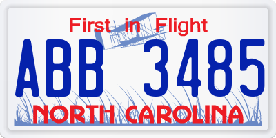 NC license plate ABB3485