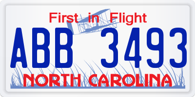 NC license plate ABB3493