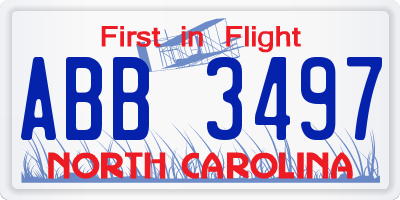 NC license plate ABB3497