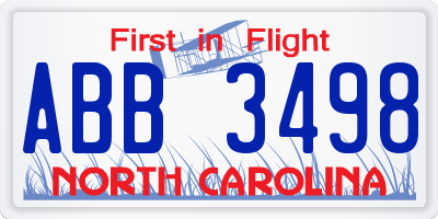 NC license plate ABB3498