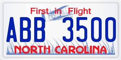 NC license plate ABB3500