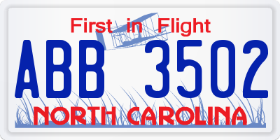 NC license plate ABB3502
