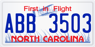 NC license plate ABB3503