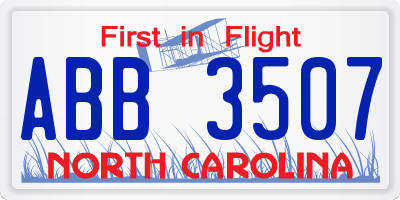 NC license plate ABB3507