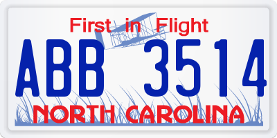 NC license plate ABB3514