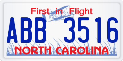 NC license plate ABB3516